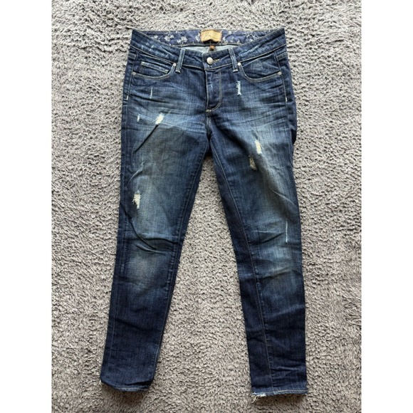 Paige Skyline Low Rise Distressed Skinny Denim Jeans Blue Womens Size 27 - Picture 1 of 15